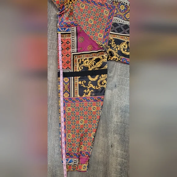 Urban Outfitters Scarf Print Bomber Jacket Mens L Multi Color Satiny Baggy ZipUp - Picture 12 of 15